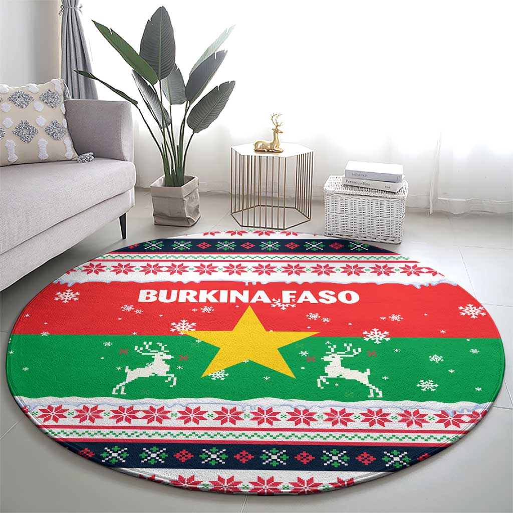 Christmas Burkina Faso Round Carpet Reindeer Star Design - Wonder Print Shop