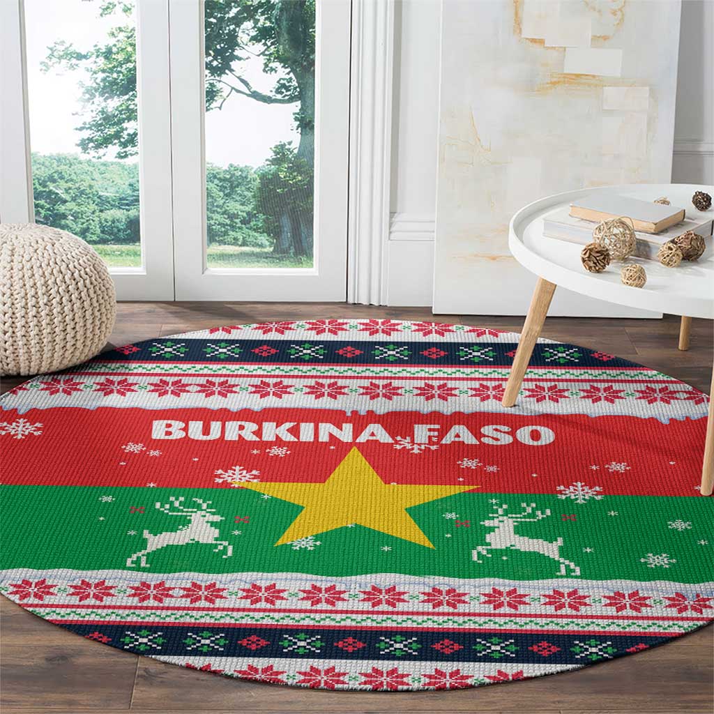Christmas Burkina Faso Round Carpet Reindeer Star Design - Wonder Print Shop