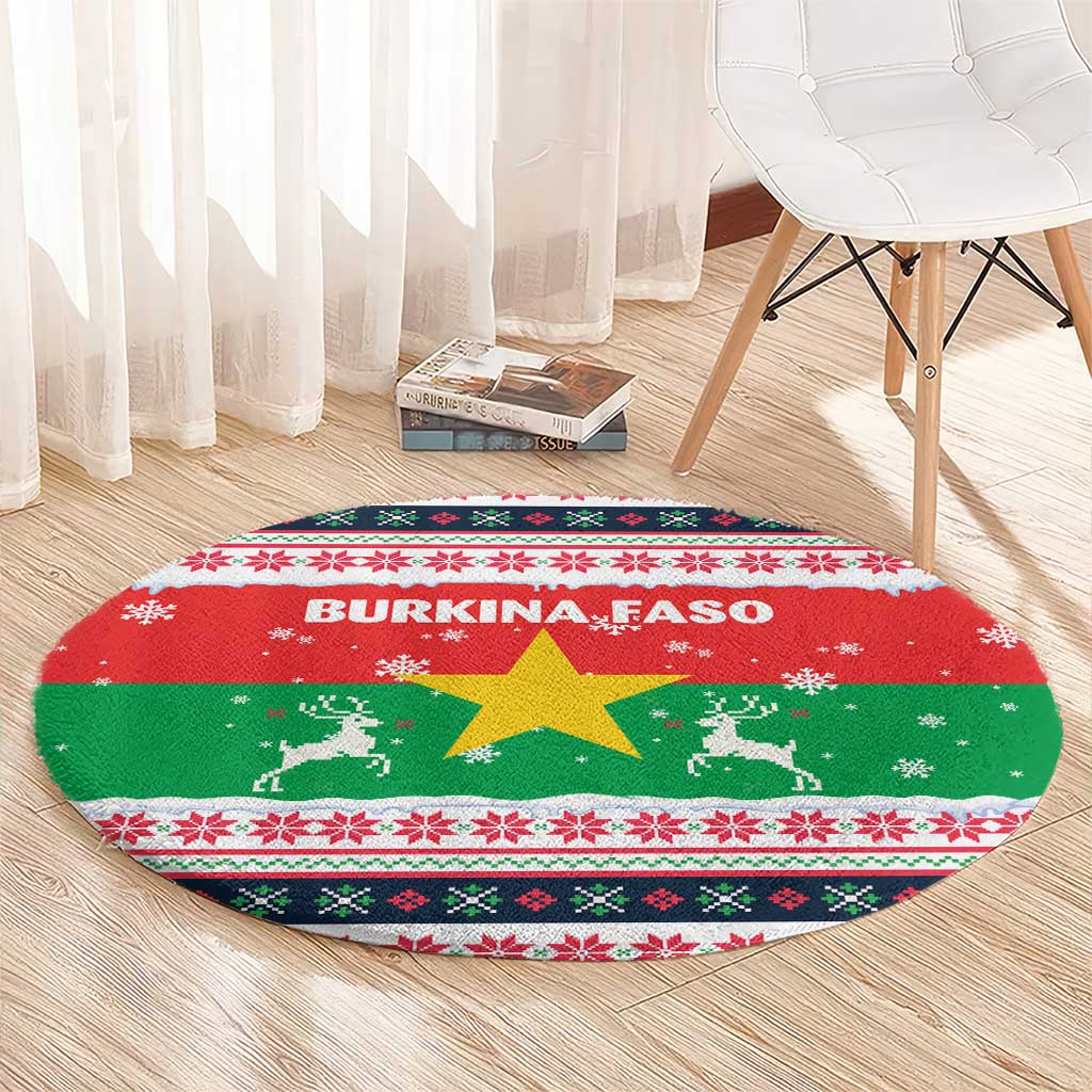 Christmas Burkina Faso Round Carpet Reindeer Star Design - Wonder Print Shop