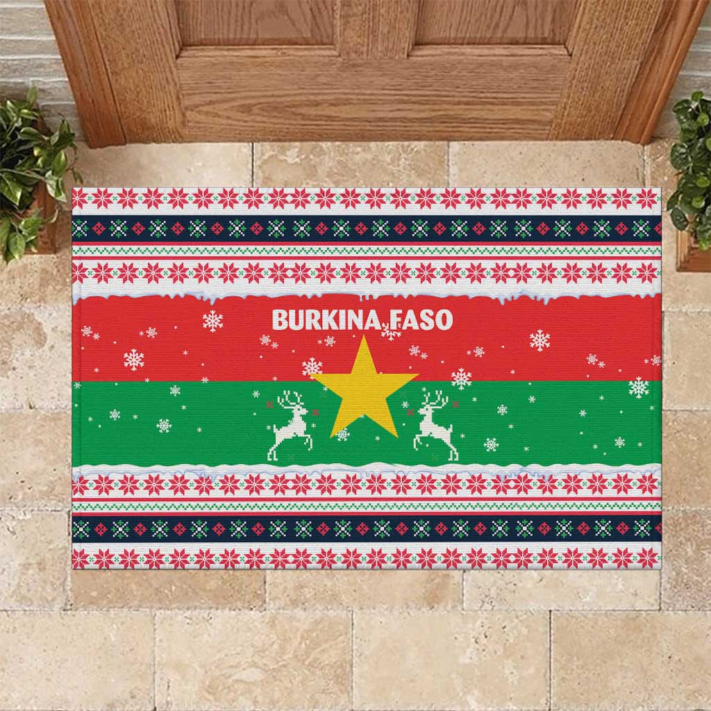 Christmas Burkina Faso Rubber Doormat Reindeer Star Design - Wonder Print Shop