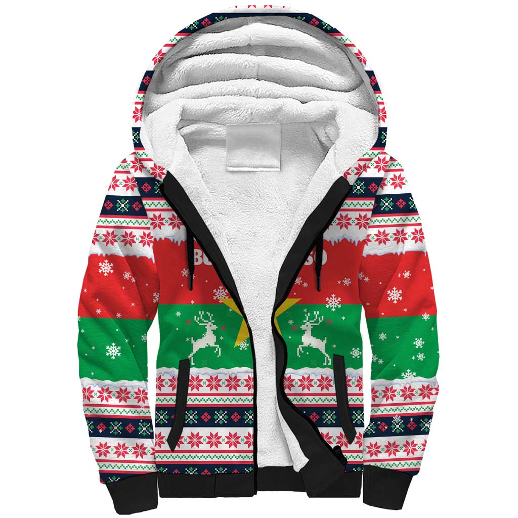 Christmas Burkina Faso Sherpa Hoodie Reindeer Star Design - Wonder Print Shop