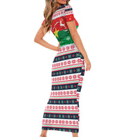 Christmas Burkina Faso Short Sleeve Bodycon Dress Reindeer Star Design - Wonder Print Shop