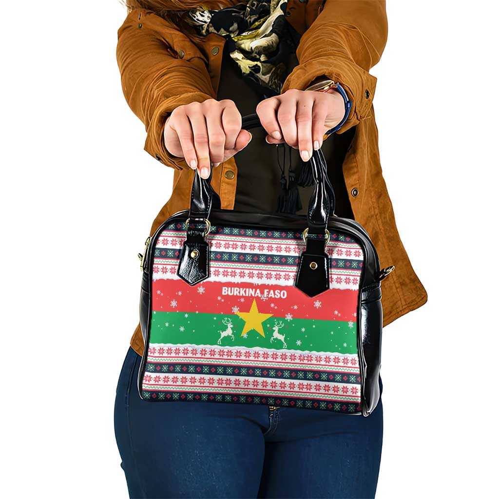 Christmas Burkina Faso Shoulder Handbag Reindeer Star Design - Wonder Print Shop