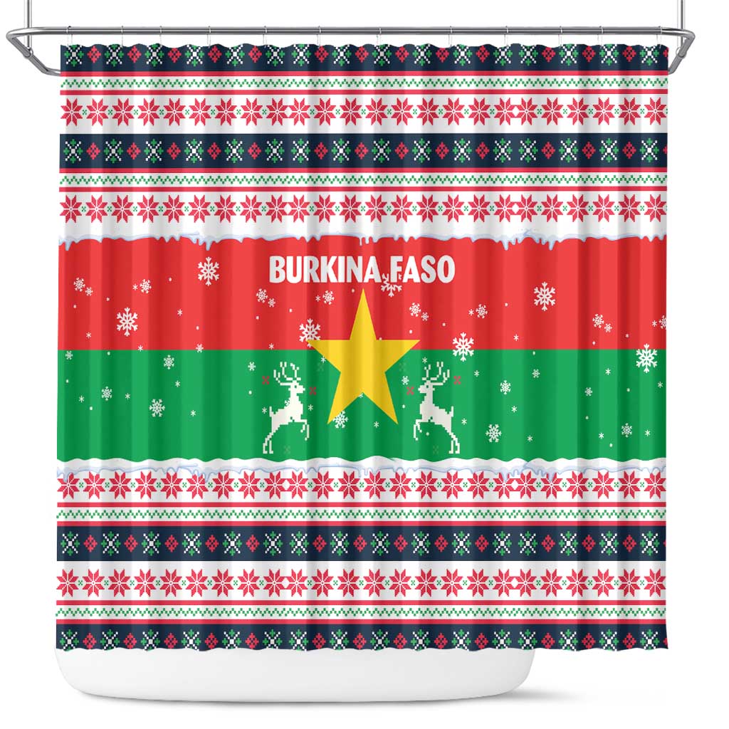 Christmas Burkina Faso Shower Curtain Reindeer Star Design - Wonder Print Shop