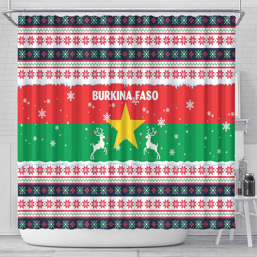 Christmas Burkina Faso Shower Curtain Reindeer Star Design - Wonder Print Shop