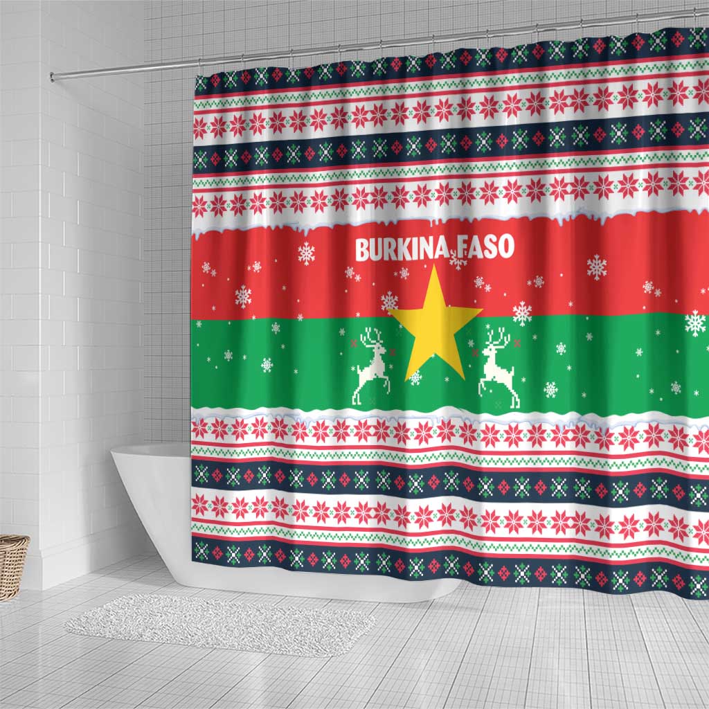 Christmas Burkina Faso Shower Curtain Reindeer Star Design - Wonder Print Shop