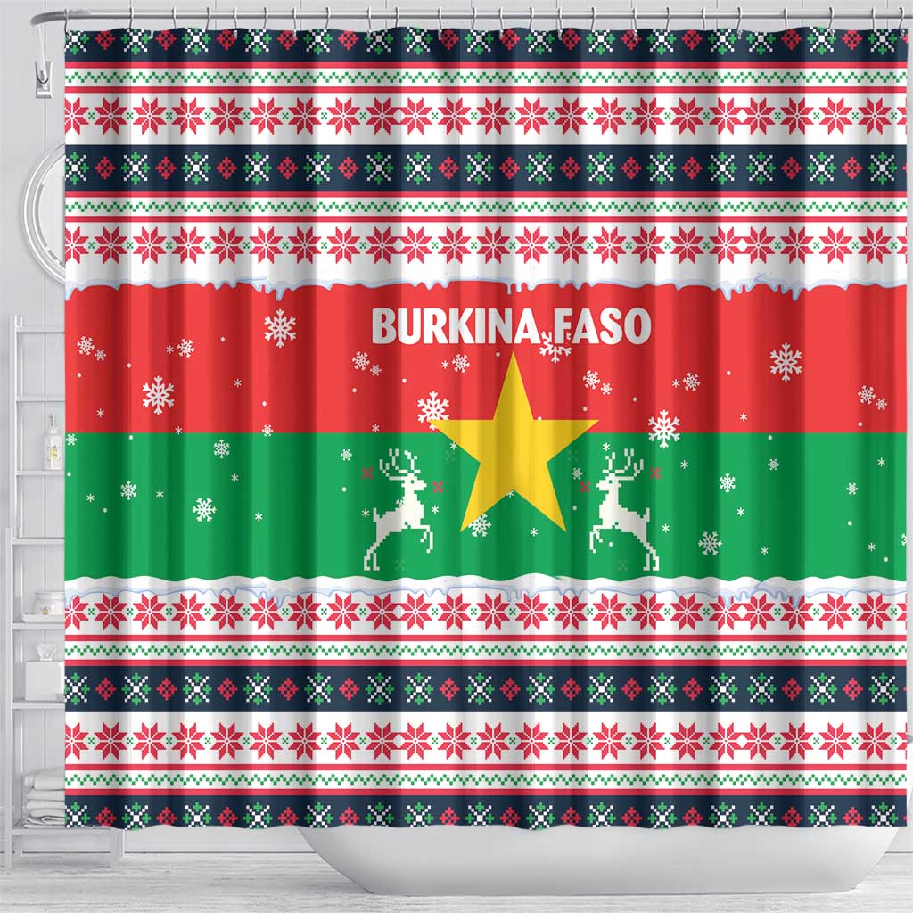 Christmas Burkina Faso Shower Curtain Reindeer Star Design - Wonder Print Shop