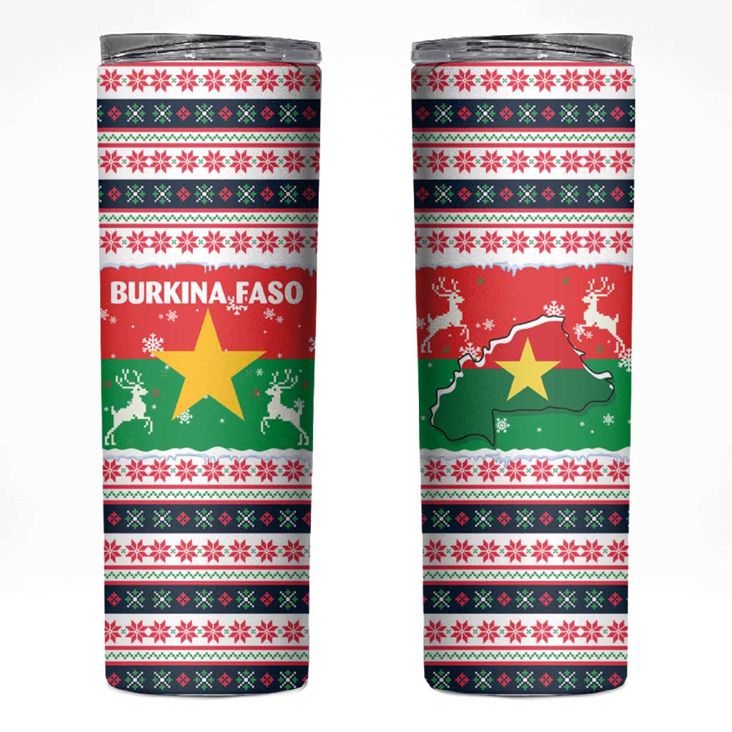 Christmas Burkina Faso Skinny Tumbler Reindeer Star Design - Wonder Print Shop