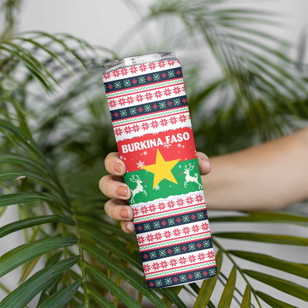 Christmas Burkina Faso Skinny Tumbler Reindeer Star Design - Wonder Print Shop