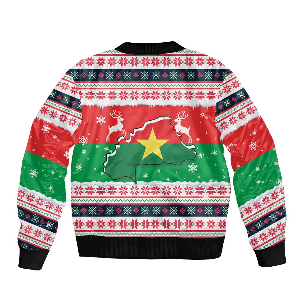 Christmas Burkina Faso Sleeve Zip Bomber Jacket Reindeer Star Design - Wonder Print Shop