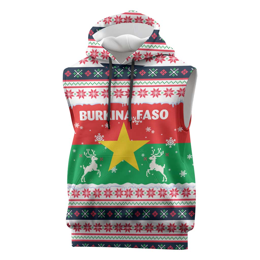 Christmas Burkina Faso Sleeveless Hoodie Reindeer Star Design - Wonder Print Shop