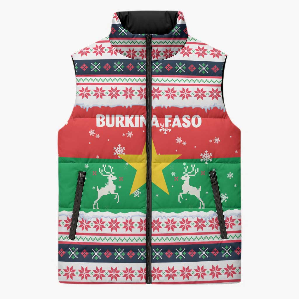 Christmas Burkina Faso Sleeveless Puffer Jacket Reindeer Star Design - Wonder Print Shop