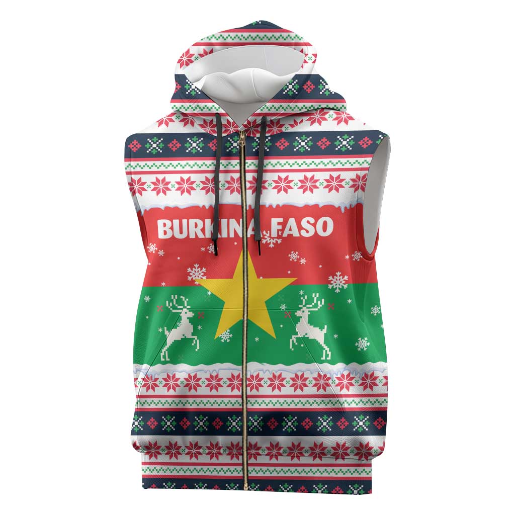 Christmas Burkina Faso Sleeveless Zip Hoodie Reindeer Star Design - Wonder Print Shop