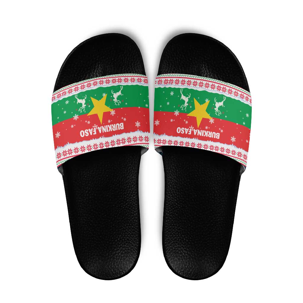 Christmas Burkina Faso Slide Sandals Reindeer Star Design - Wonder Print Shop