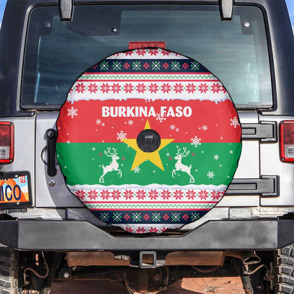 Christmas Burkina Faso Spare Tire Cover Reindeer Star Design - Wonder Print Shop