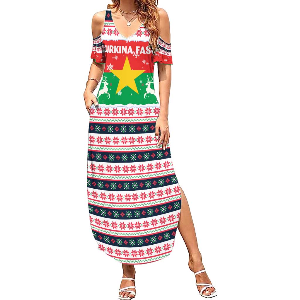 Christmas Burkina Faso Summer Maxi Dress Reindeer Star Design - Wonder Print Shop