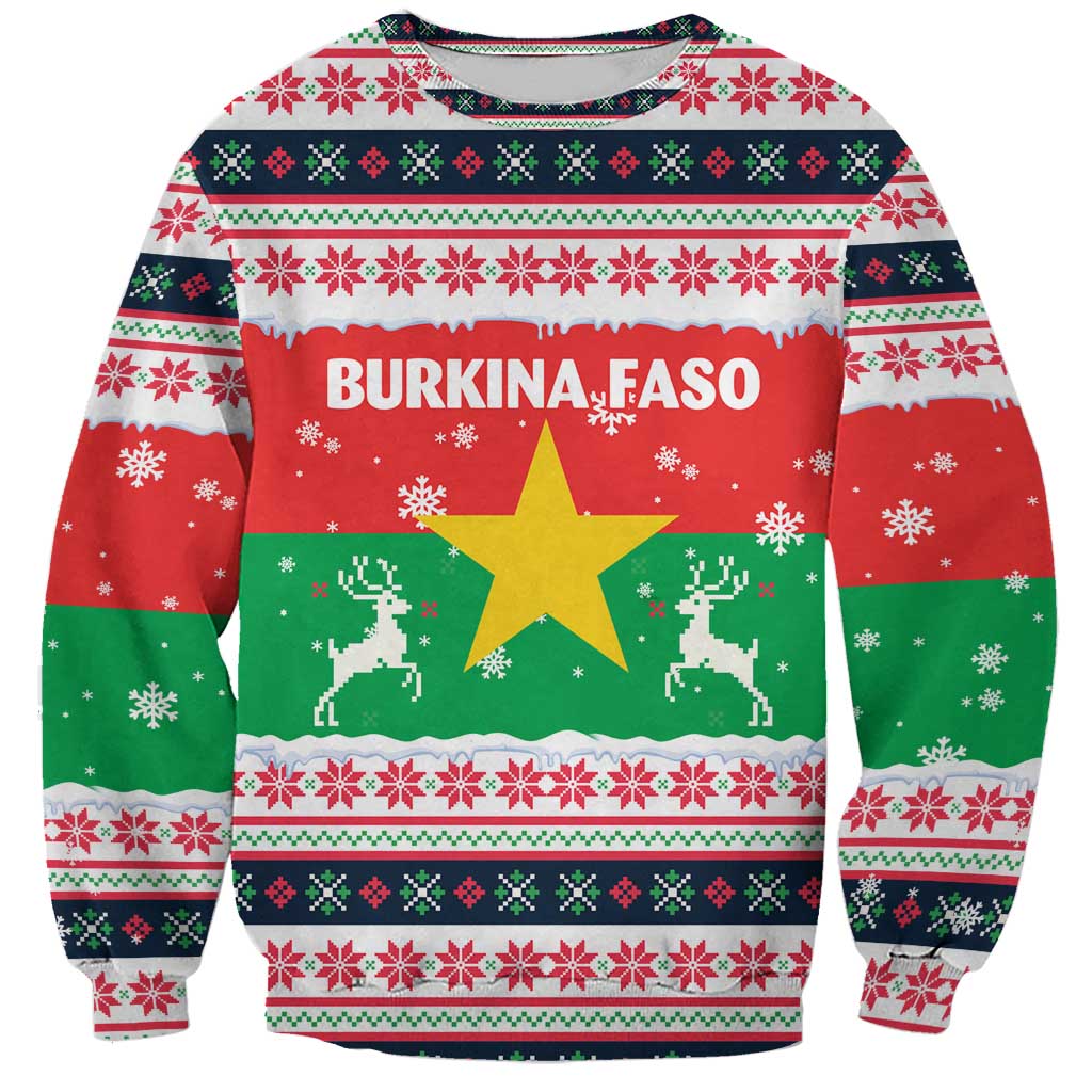 Christmas Burkina Faso Sweatshirt Reindeer Star Design - Wonder Print Shop