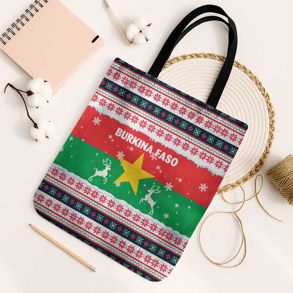 Christmas Burkina Faso Tote Bag Reindeer Star Design - Wonder Print Shop