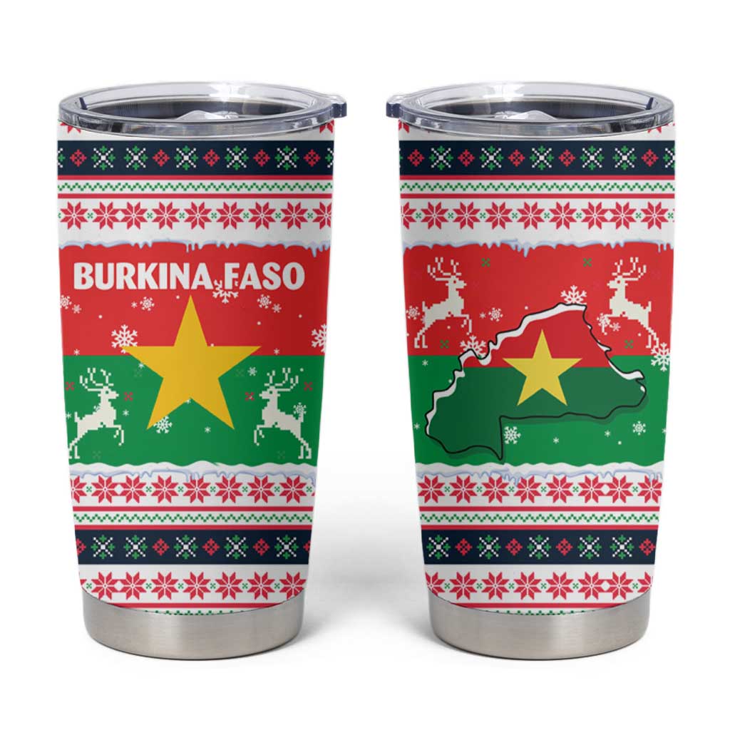 Christmas Burkina Faso Tumbler Cup Reindeer Star Design - Wonder Print Shop