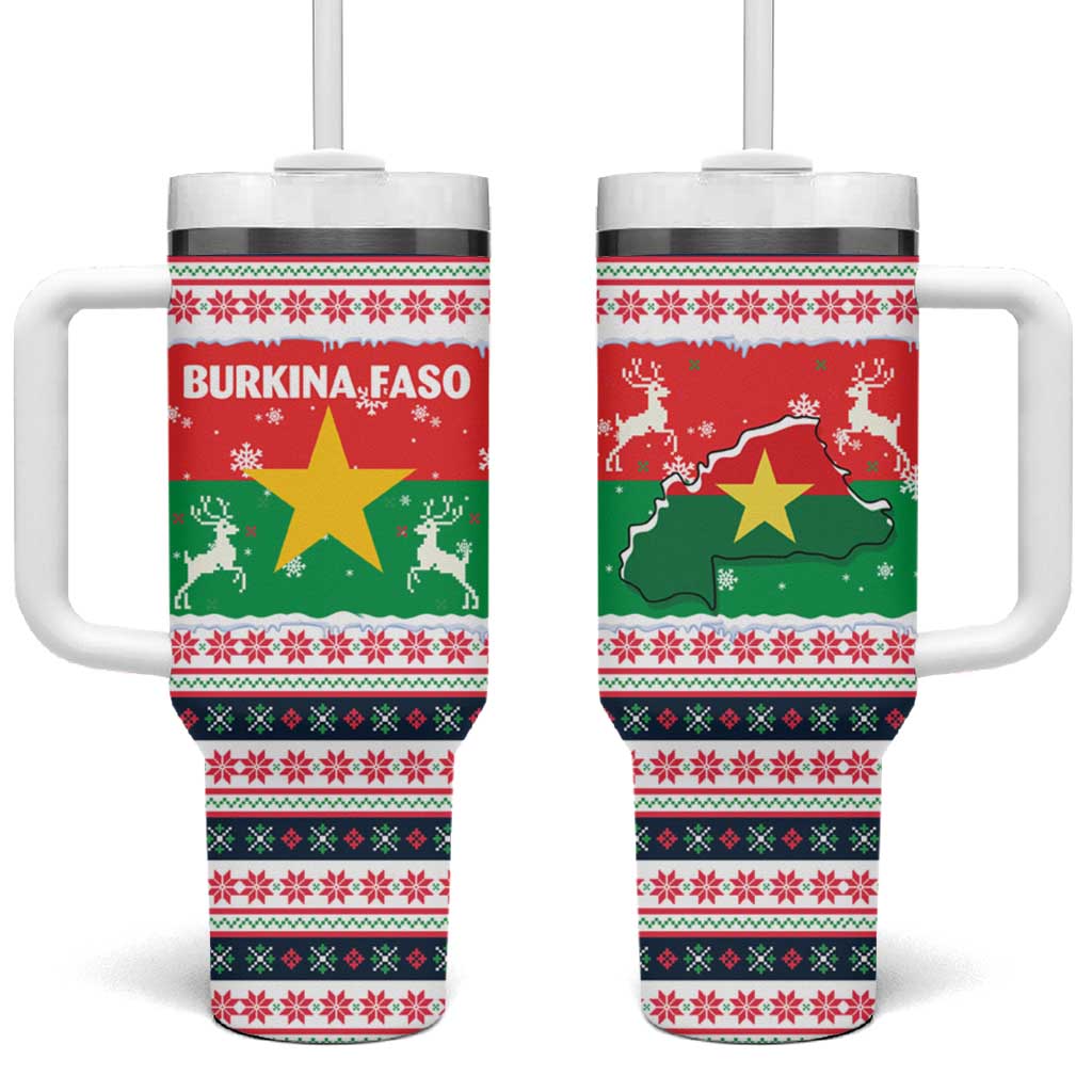Christmas Burkina Faso Tumbler With Handle Reindeer Star Design - Wonder Print Shop