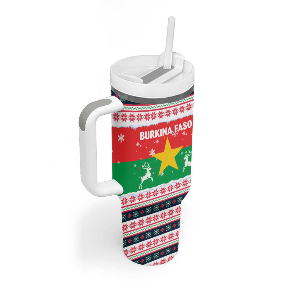 Christmas Burkina Faso Tumbler With Handle Reindeer Star Design - Wonder Print Shop