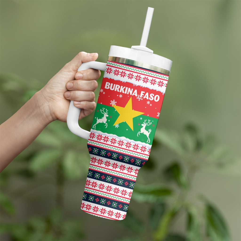 Christmas Burkina Faso Tumbler With Handle Reindeer Star Design - Wonder Print Shop