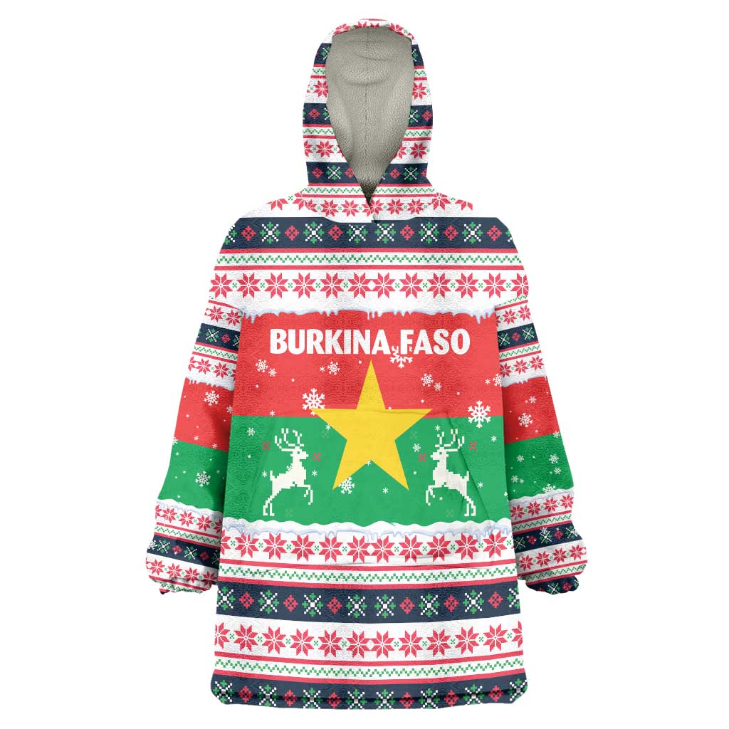 Christmas Burkina Faso Wearable Blanket Hoodie Reindeer Star Design - Wonder Print Shop