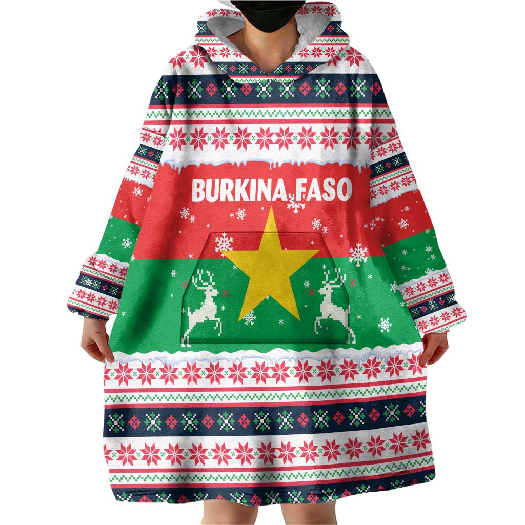Christmas Burkina Faso Wearable Blanket Hoodie Reindeer Star Design - Wonder Print Shop