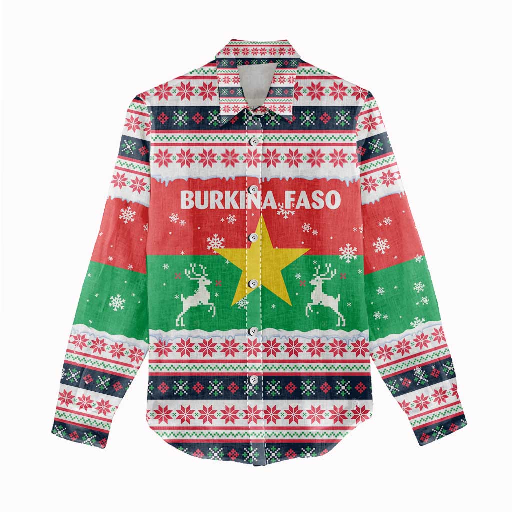 Christmas Burkina Faso Women Casual Shirt Reindeer Star Design - Wonder Print Shop