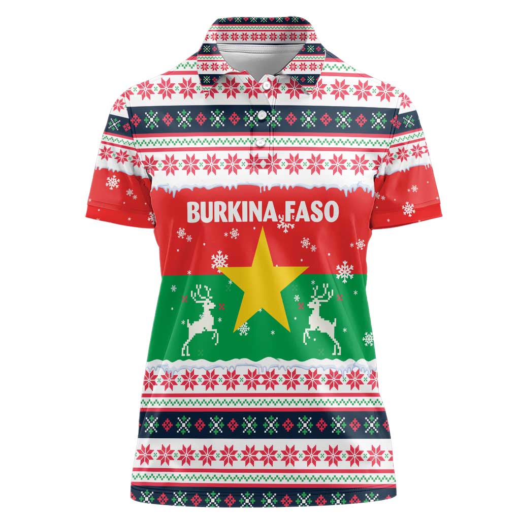 Christmas Burkina Faso Women Polo Shirt Reindeer Star Design - Wonder Print Shop