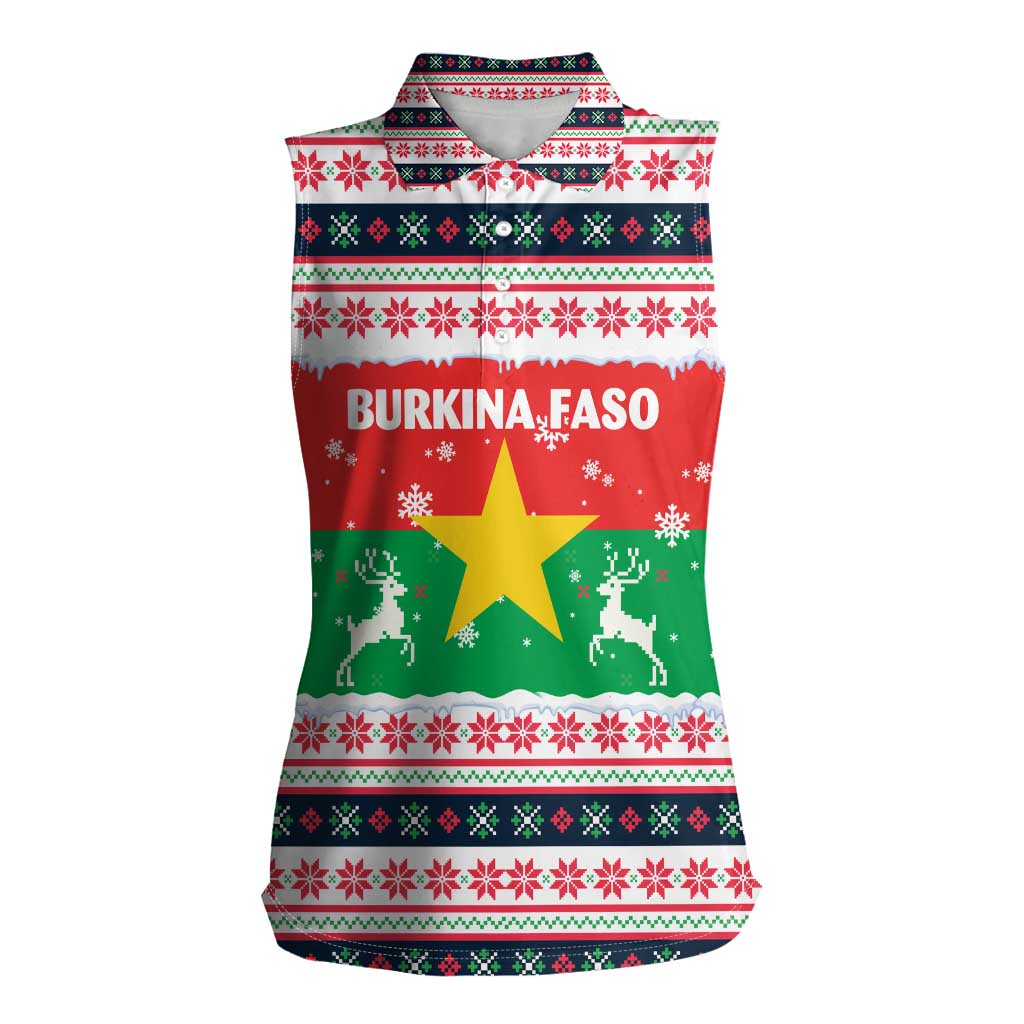 Christmas Burkina Faso Women Sleeveless Polo Shirt Reindeer Star Design - Wonder Print Shop