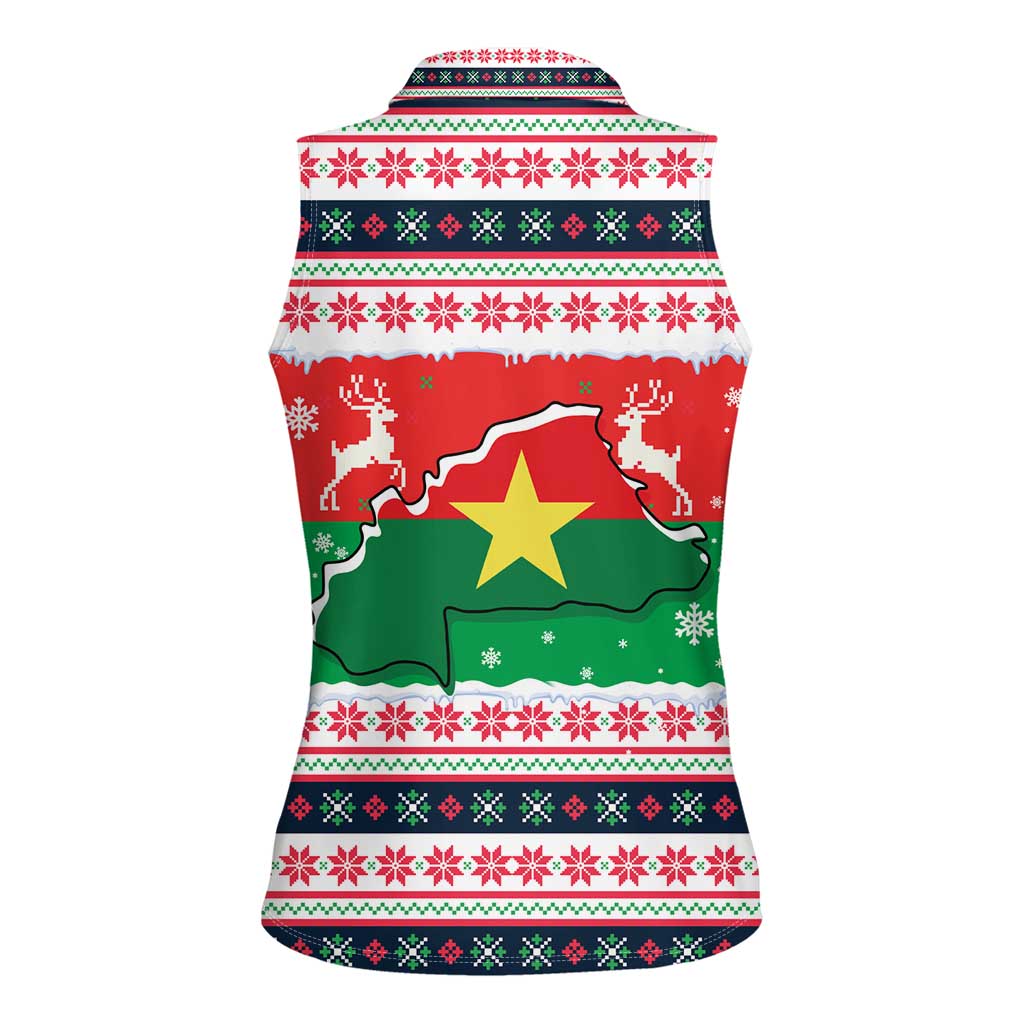 Christmas Burkina Faso Women Sleeveless Polo Shirt Reindeer Star Design - Wonder Print Shop