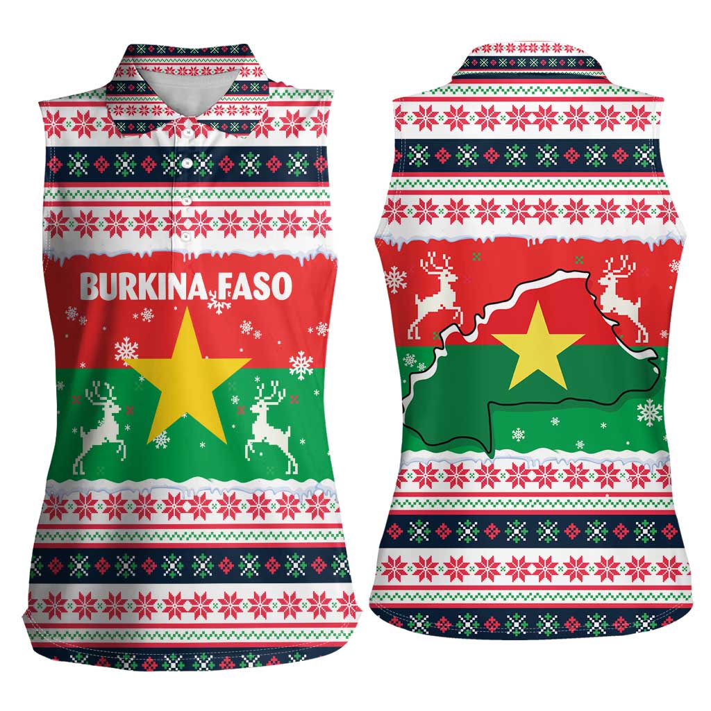 Christmas Burkina Faso Women Sleeveless Polo Shirt Reindeer Star Design - Wonder Print Shop