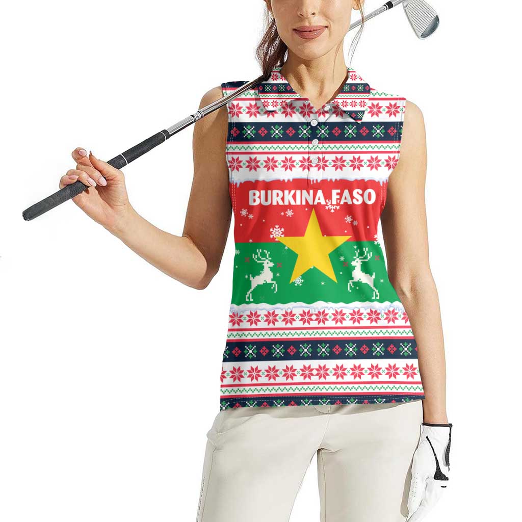 Christmas Burkina Faso Women Sleeveless Polo Shirt Reindeer Star Design - Wonder Print Shop
