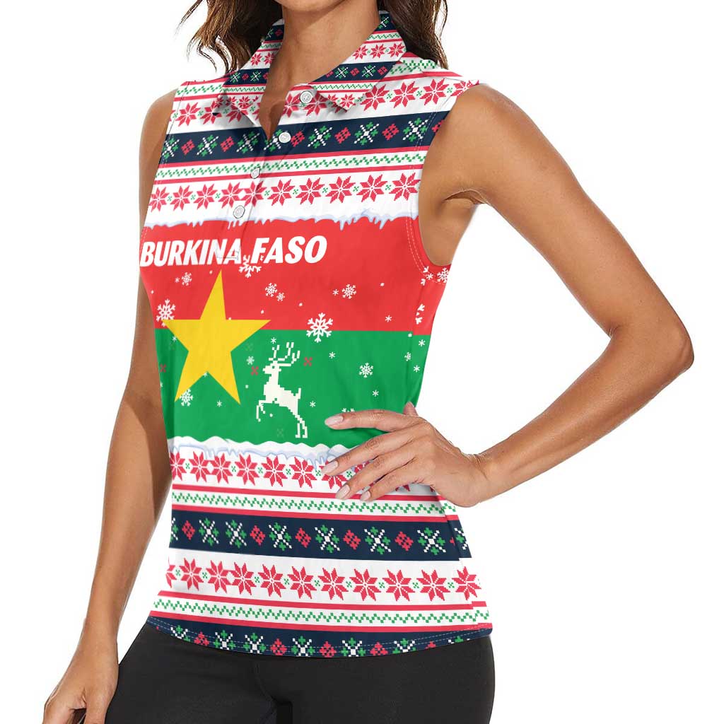 Christmas Burkina Faso Women Sleeveless Polo Shirt Reindeer Star Design - Wonder Print Shop