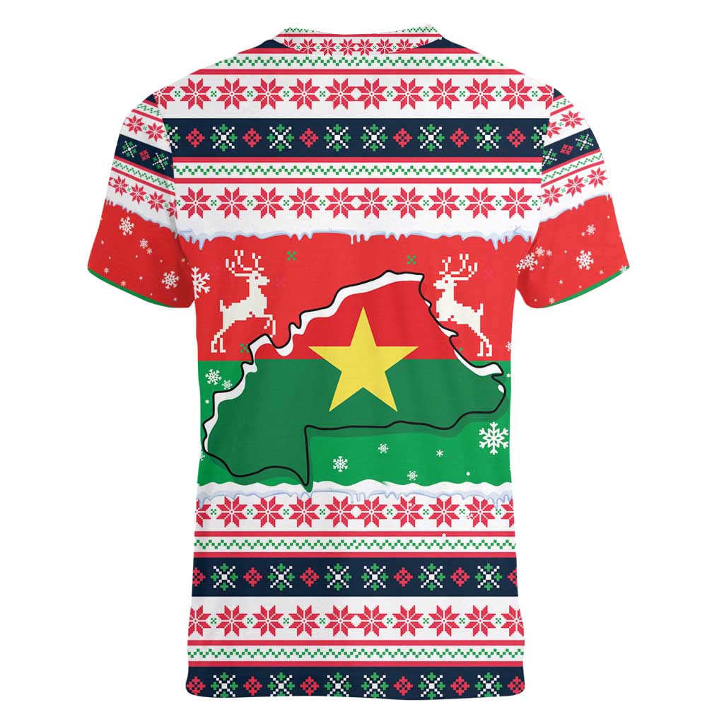 Christmas Burkina Faso Women V-Neck T-Shirt Reindeer Star Design - Wonder Print Shop