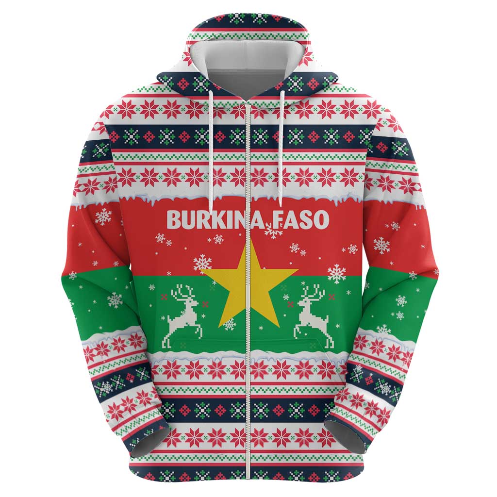 Christmas Burkina Faso Zip Hoodie Reindeer Star Design - Wonder Print Shop