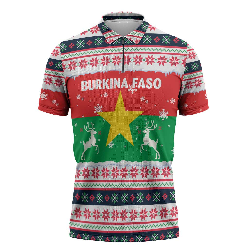 Christmas Burkina Faso Zipper Polo Shirt Reindeer Star Design - Wonder Print Shop