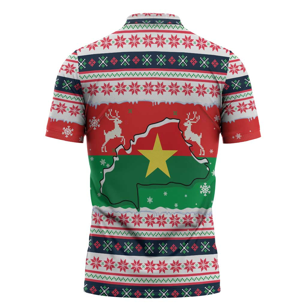 Christmas Burkina Faso Zipper Polo Shirt Reindeer Star Design - Wonder Print Shop
