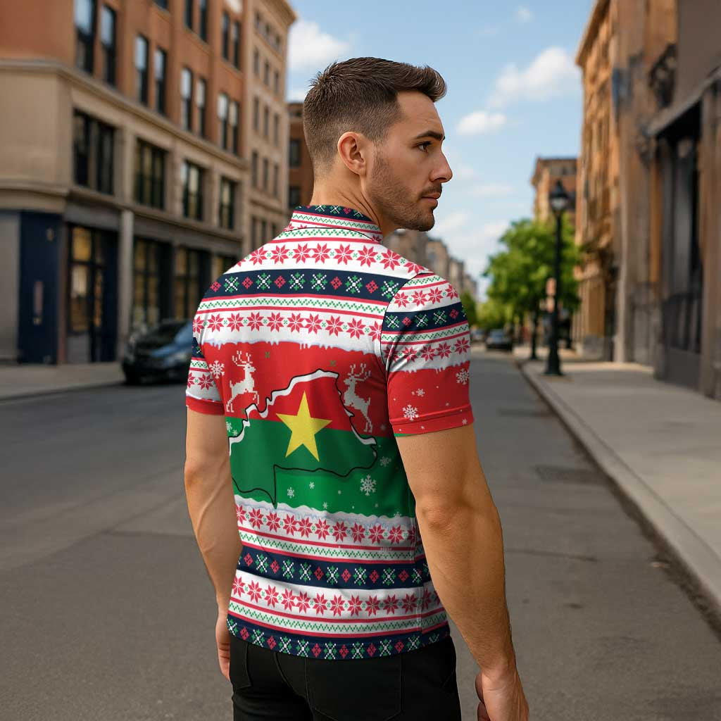 Christmas Burkina Faso Zipper Polo Shirt Reindeer Star Design - Wonder Print Shop