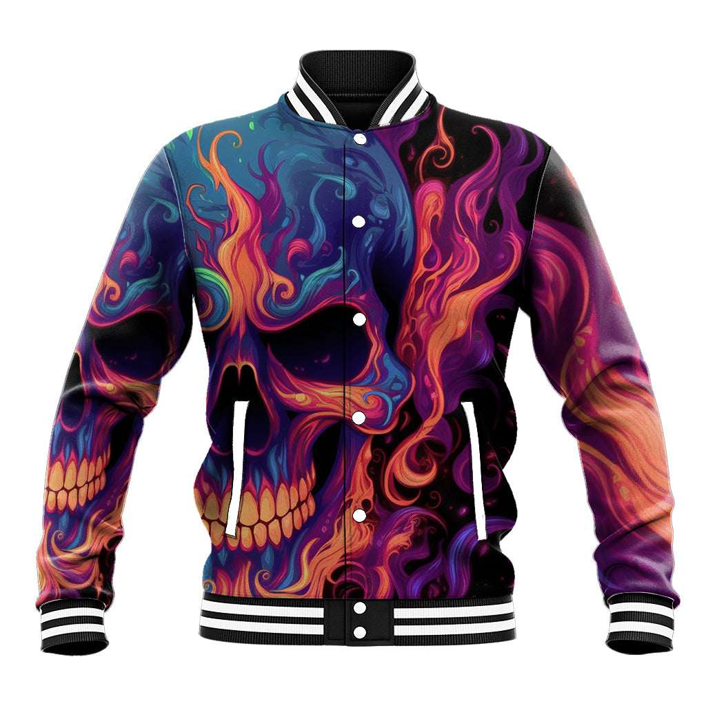 Colorful Fire Skull Baseball Jacket I'm not rude i just have the balls to say what everyone else is Thingking - Wonder Print Shop