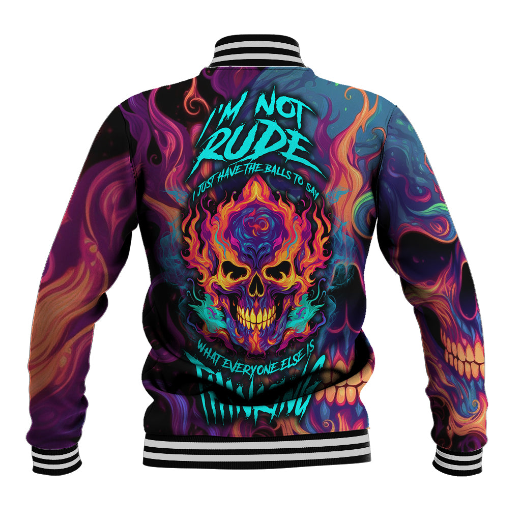 Colorful Fire Skull Baseball Jacket I'm not rude i just have the balls to say what everyone else is Thingking - Wonder Print Shop