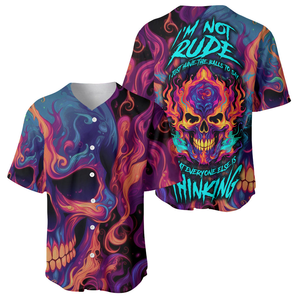 Colorful Fire Skull Baseball Jersey I'm not rude i just have the balls to say what everyone else is Thingking - Wonder Print Shop