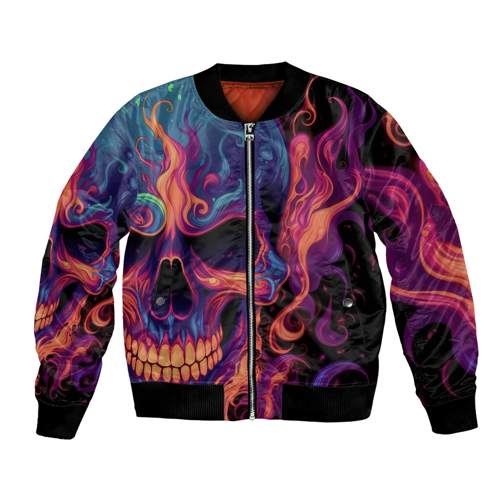 Colorful Fire Skull Bomber Jacket I'm not rude i just have the balls to say what everyone else is Thingking - Wonder Print Shop