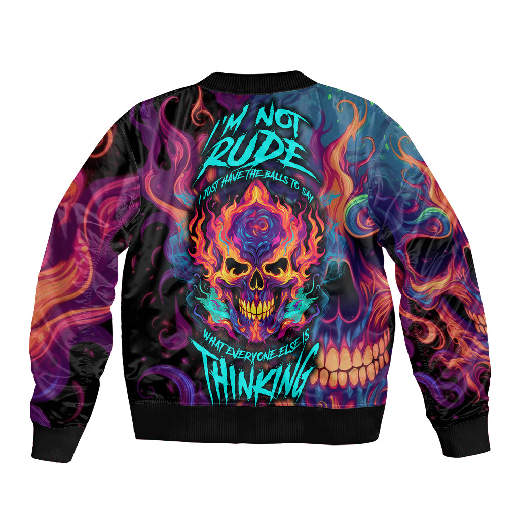 Colorful Fire Skull Bomber Jacket I'm not rude i just have the balls to say what everyone else is Thingking - Wonder Print Shop