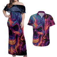 Colorful Fire Skull Couples Matching Off Shoulder Maxi Dress and Hawaiian Shirt I'm not rude i just have the balls to say what everyone else is Thingking - Wonder Print Shop