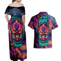 Colorful Fire Skull Couples Matching Off Shoulder Maxi Dress and Hawaiian Shirt I'm not rude i just have the balls to say what everyone else is Thingking - Wonder Print Shop