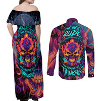 Colorful Fire Skull Couples Matching Off Shoulder Maxi Dress and Long Sleeve Button Shirts I'm not rude i just have the balls to say what everyone else is Thingking - Wonder Print Shop