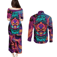 Colorful Fire Skull Couples Matching Puletasi Dress and Long Sleeve Button Shirts I'm not rude i just have the balls to say what everyone else is Thingking - Wonder Print Shop