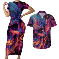 Colorful Fire Skull Couples Matching Short Sleeve Bodycon Dress and Hawaiian Shirt I'm not rude i just have the balls to say what everyone else is Thingking - Wonder Print Shop